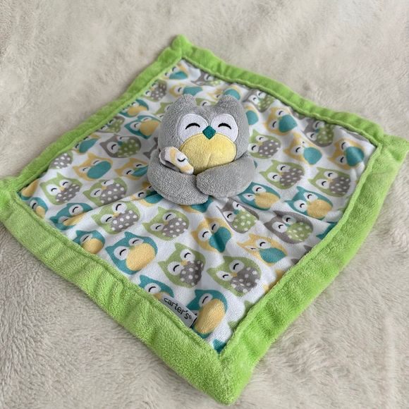 Carters Owl Lovey Grey Blue Green 13” Baby Infant Security Blanket Crib Toy - Picture 1 of 7